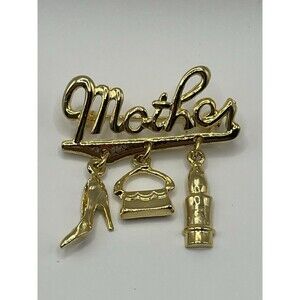 Mother Goldtone Danecraft Pin Brooch With Charms NOS
